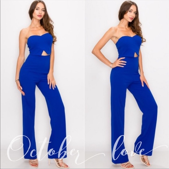 HOT Blue Bare Shoulders Jumpsuit - Picture 2 of 3